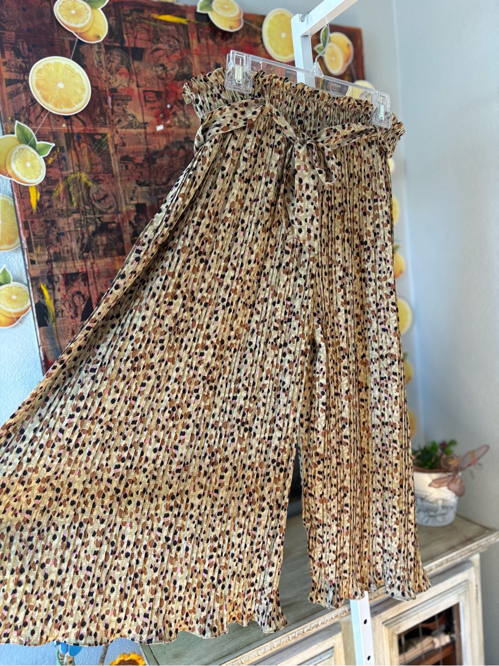 Alice Blue Pleated Wide-Leg Printed Pants Size L